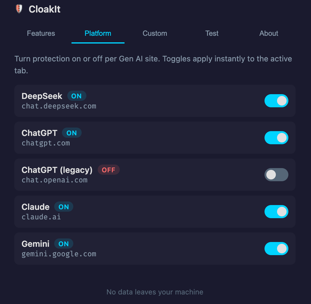 Platform tab